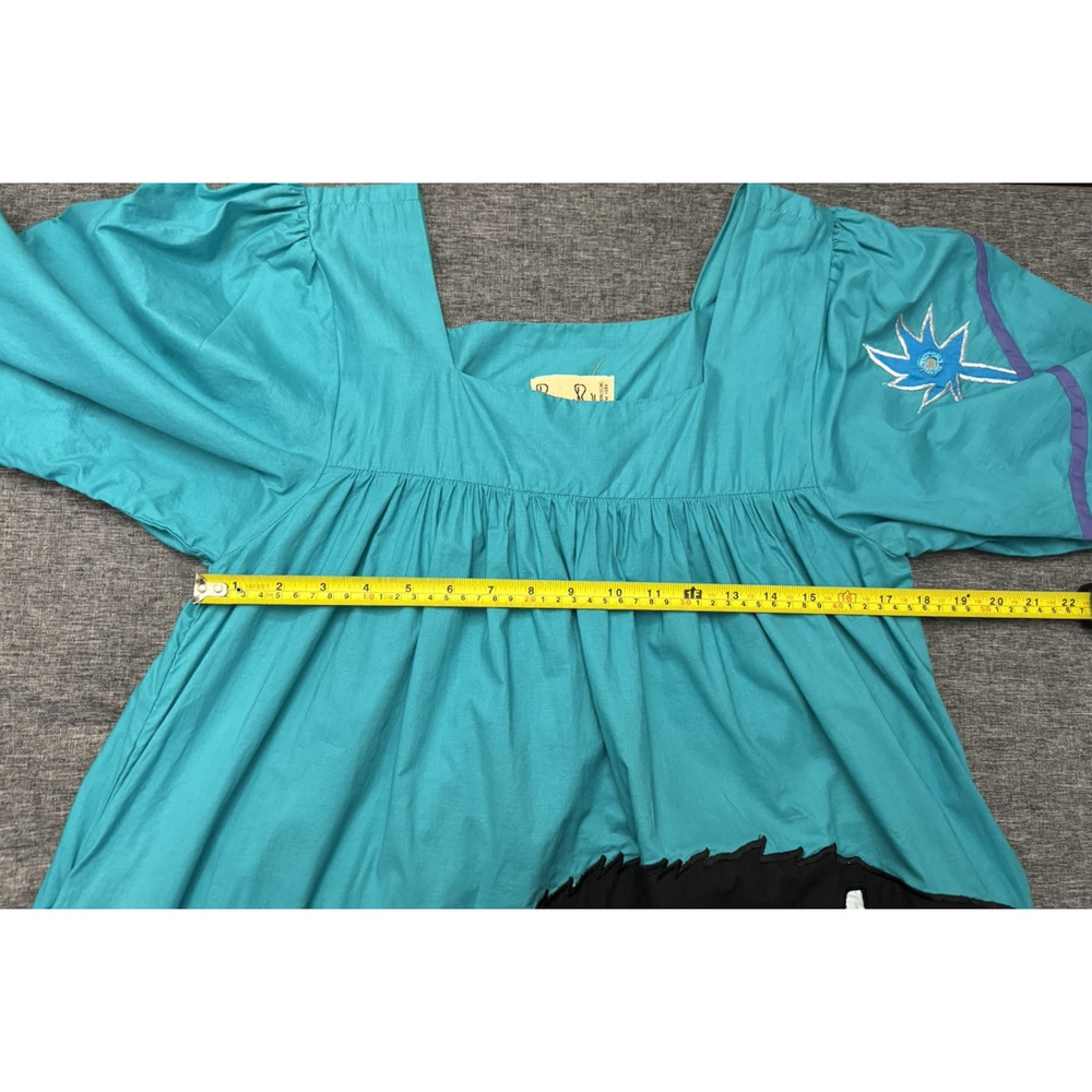 Vintage 70s Ramona Rule Dress, Giraffe Graphic Flowers One Size Teal - Picture 5 of 8